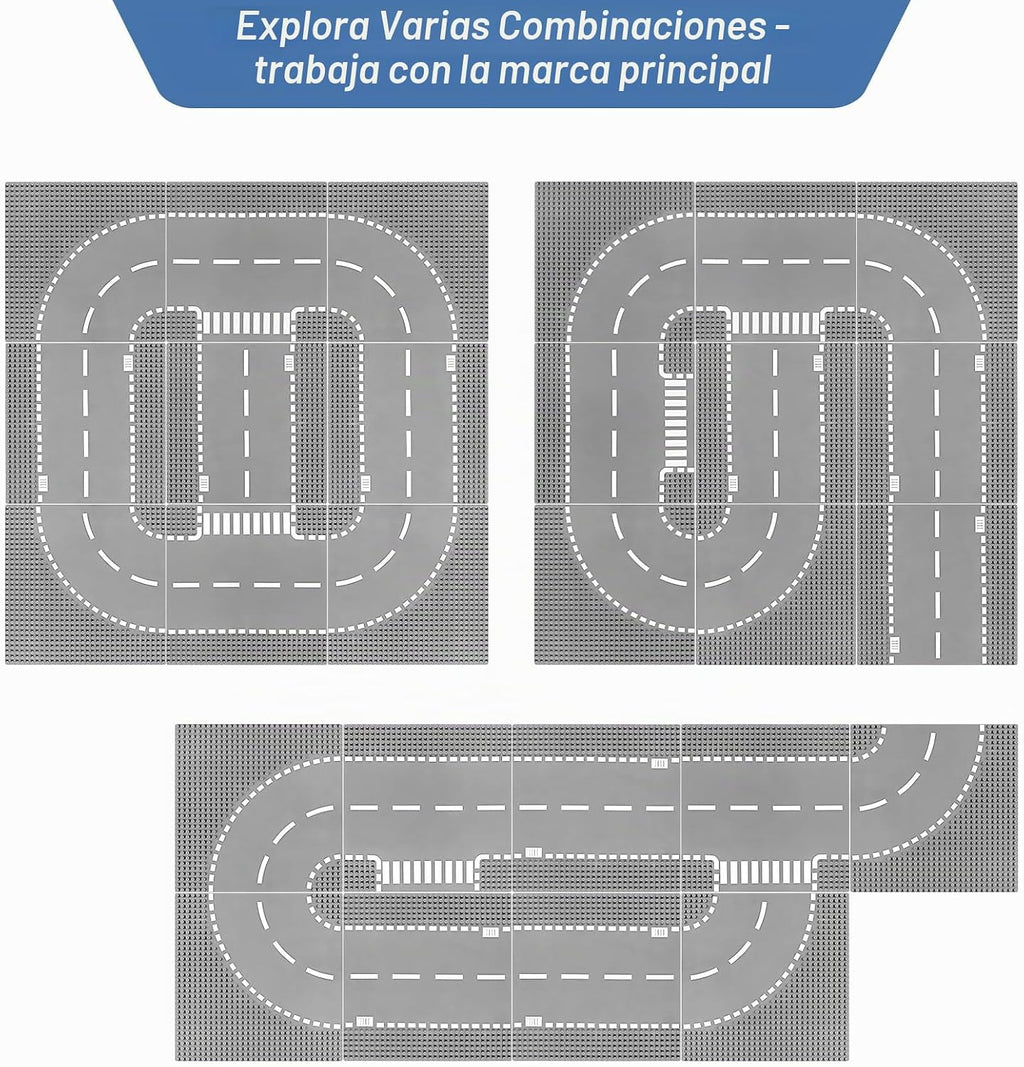 Paquete de 9 bases de carretera para construcción, compatibles con ladrillos Lego Classic, placas base de 10 x 10 pulgadas para caminos Lego, placas base de carretera para juegos de ciudad
