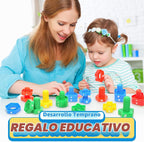 Juego de aprendizaje de letras a juego | Juego de juguetes preescolares para niños | 26 juguetes de aprendizaje del alfabeto con 52 piezas de tuercas y pernos, juguetes de clasificación y apilamiento