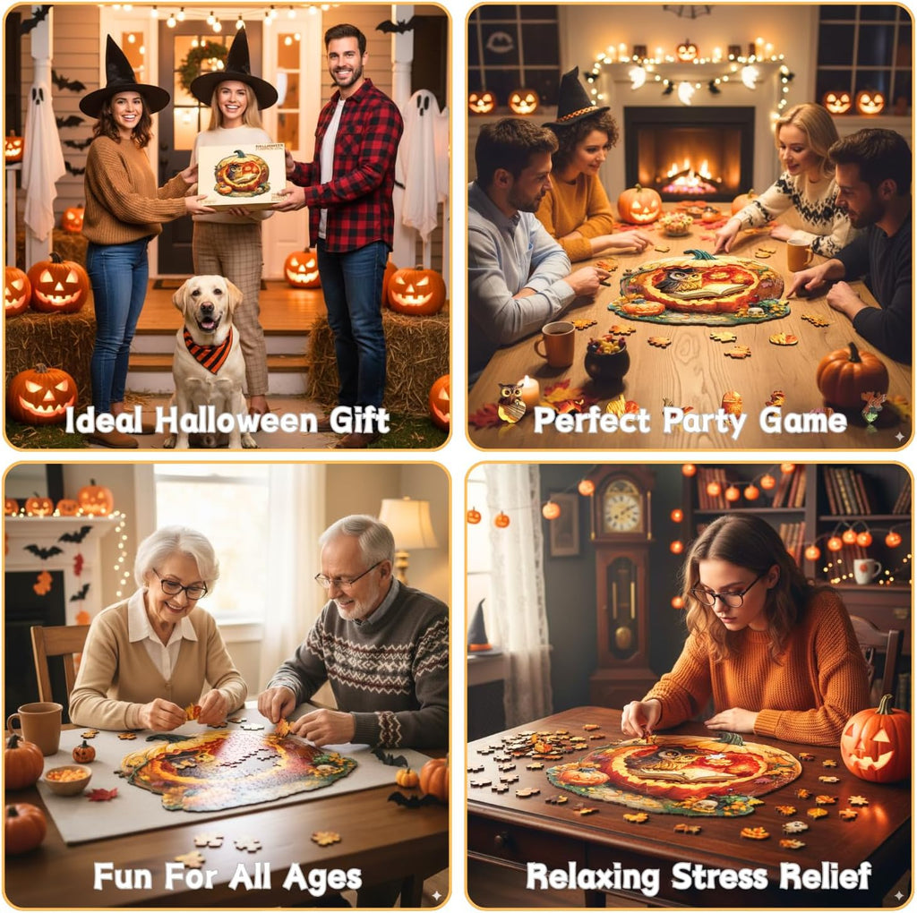 Rompecabezas de búho de calabaza de Halloween, regalos para adultos, 190 piezas de 11.4 x 11.2 pulgadas