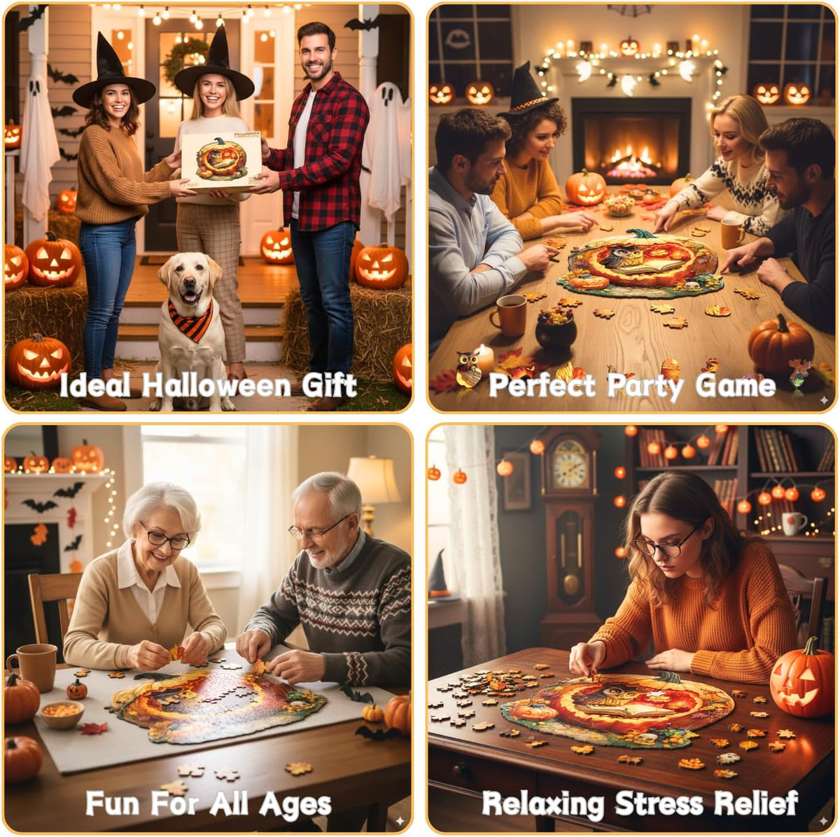 Rompecabezas de búho de calabaza de Halloween, regalos para adultos, 255 piezas de 13.4 x 13.1 pulgadas