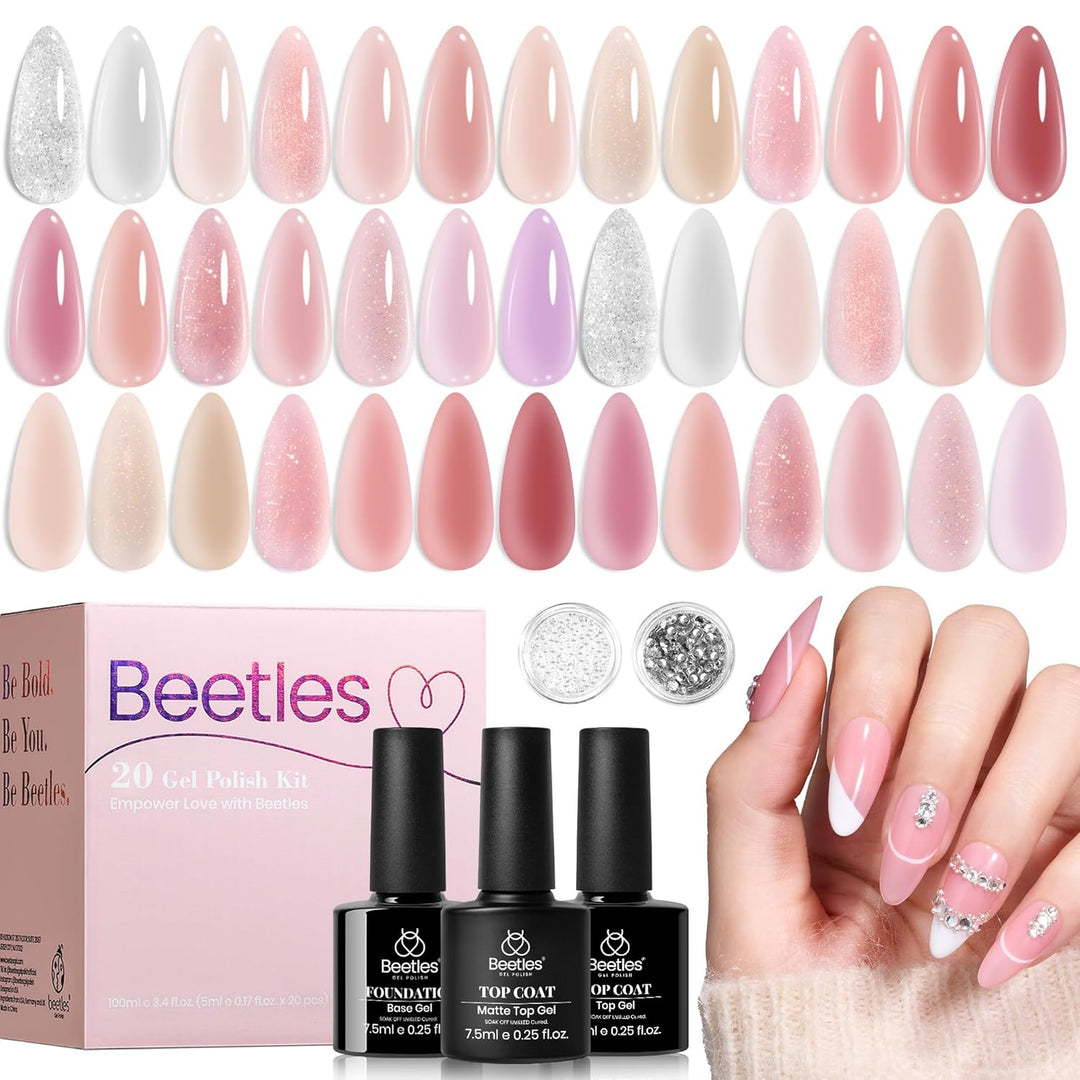 Beetles - Juego de esmaltes de uñas de gel rosa nude - 25 piezas, 2...