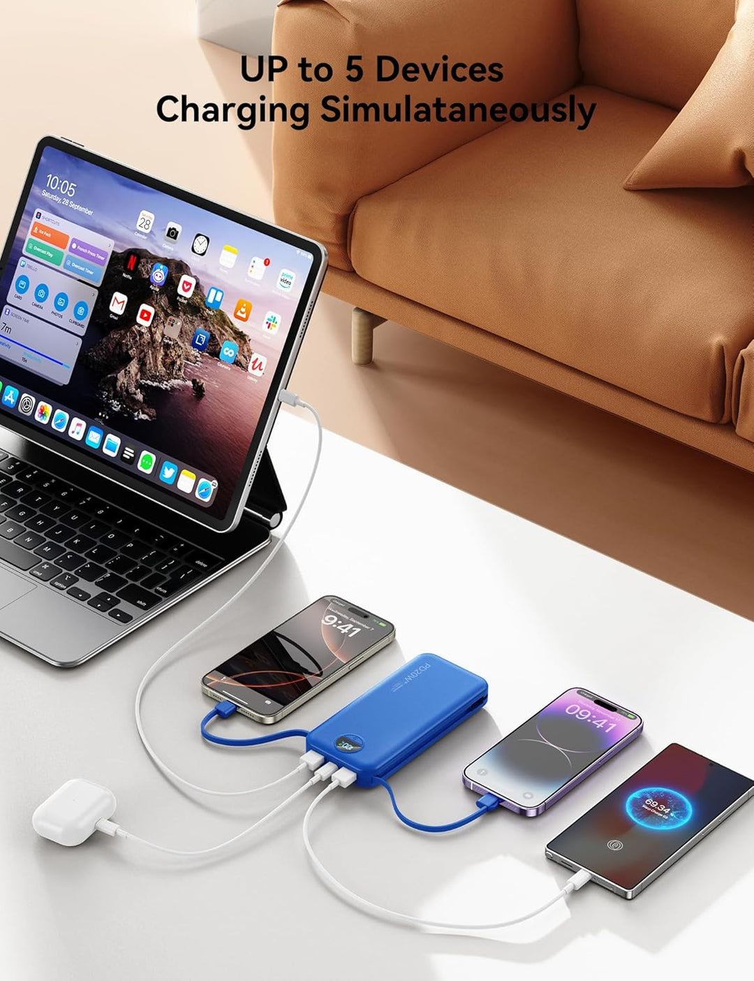 Banco de energía aonidi de 12000mAh ultraportátil con cables incorp...