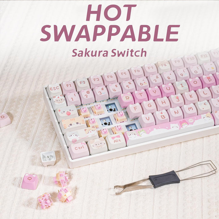 ZORNHER ZH100 - Teclado mecánico inalámbrico para gatos, 98% rosa c...