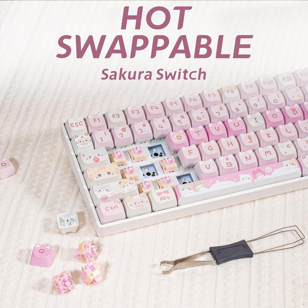 ZORNHER ZH100 Wireless Cat Mechanical Keyboard,98% Pink Cute Creamy...