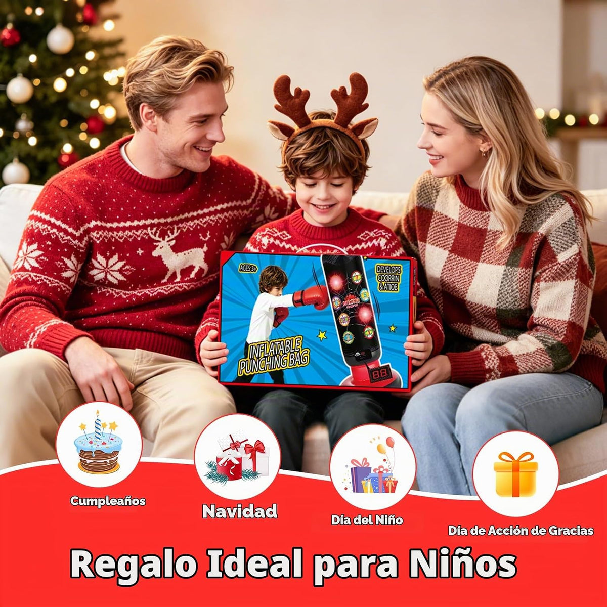 Saco Inflable de Boxeo para Niños, Saco de Boxeo de 63" con Bomba Eléctrica