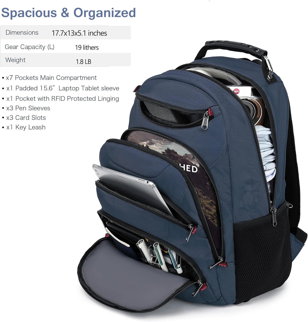 Mochila para laptop Boavan para hombre (Negro, 15.6), Azul marino c...