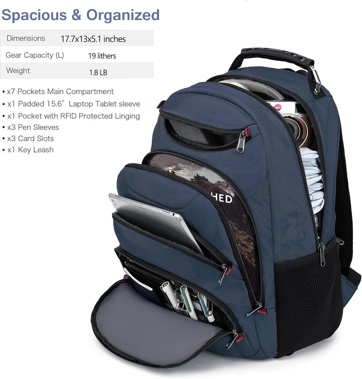 Mochila para laptop Boavan para hombre (Negro, 15.6), Azul marino c...