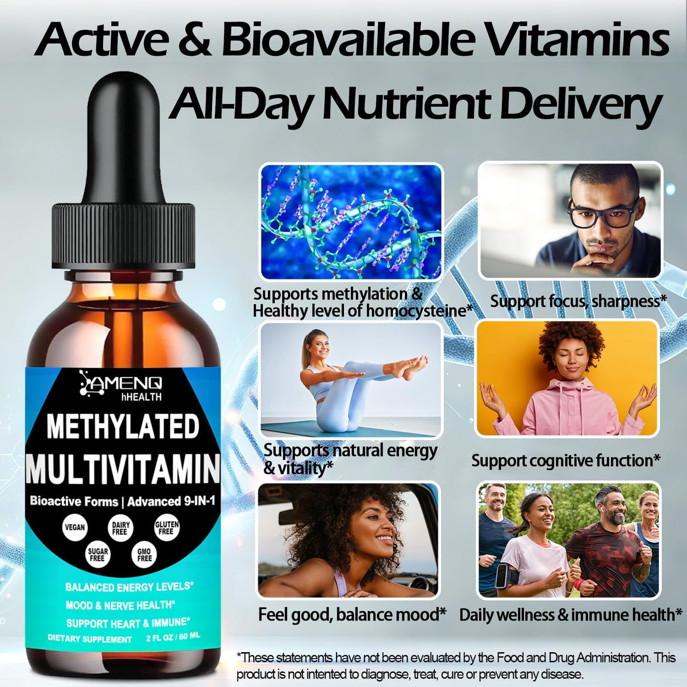 Multivitamínico metilado para hombres, mujeres y niños, complejo B...