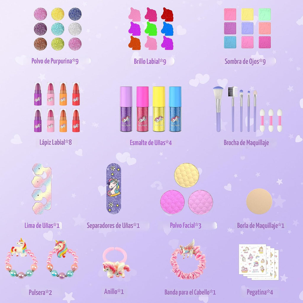 63 Pcs Kids Makeup Set para Girls, Washable Real Cosmetic Toddler Makeup Kit