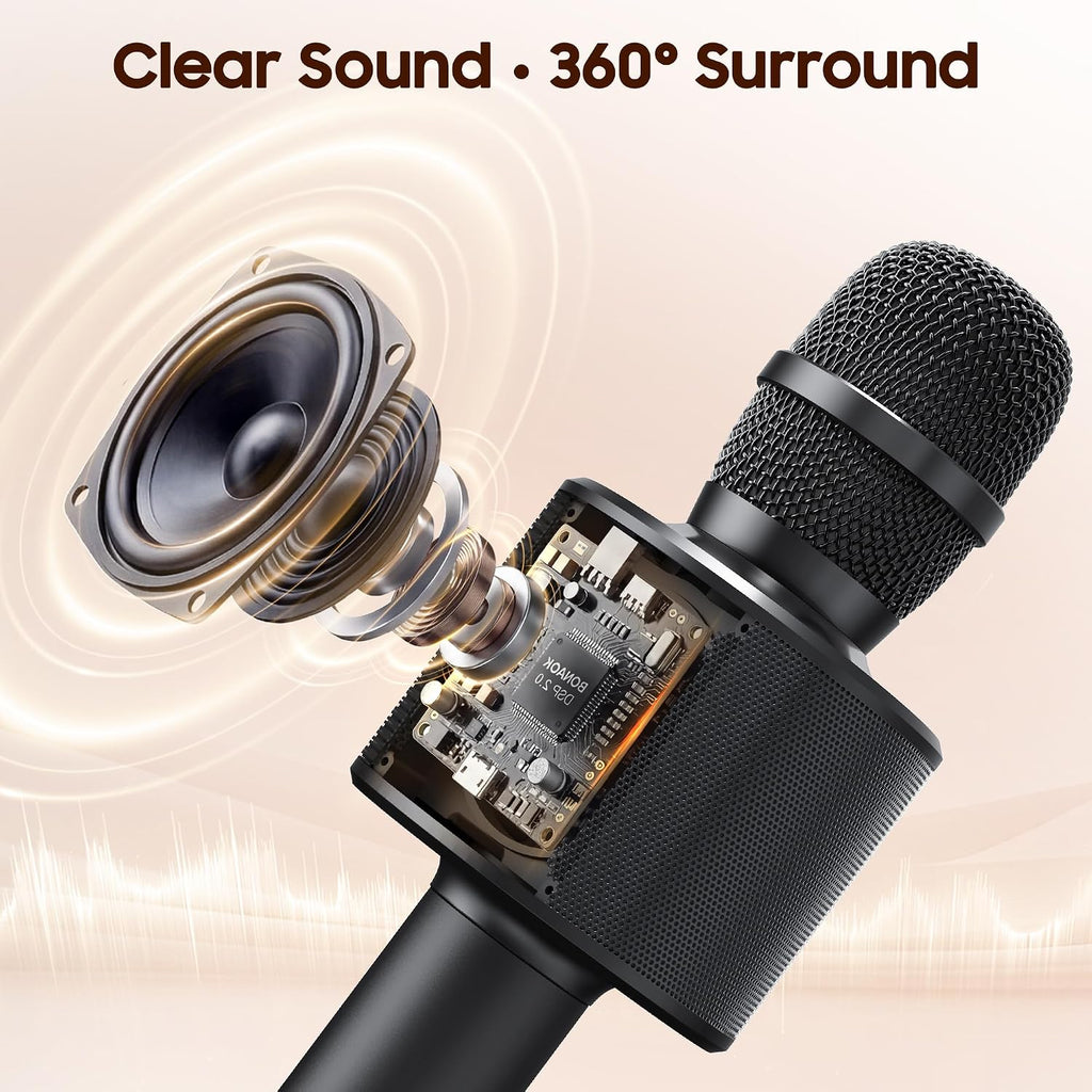 BONAOK - Micrófono inalámbrico Bluetooth de karaoke, 3 en 1; máquina altavoz con micrófono de karaoke portátil de mano para fiesta de cumpleaños o en casa, compatible con todos los teléfonos