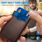 Cartera para hombre, tarjetero desplegable delgado con bloqueo RFID, billetera triple minimalista con 10 ranuras para tarjetas, bolsillo para efectivo y 2 ventanas para identificación, funda