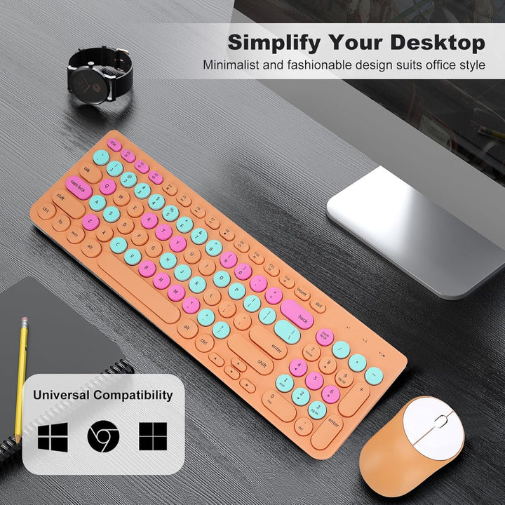 Combo de teclado y mouse inalámbricos, teclado retro de máquina de...