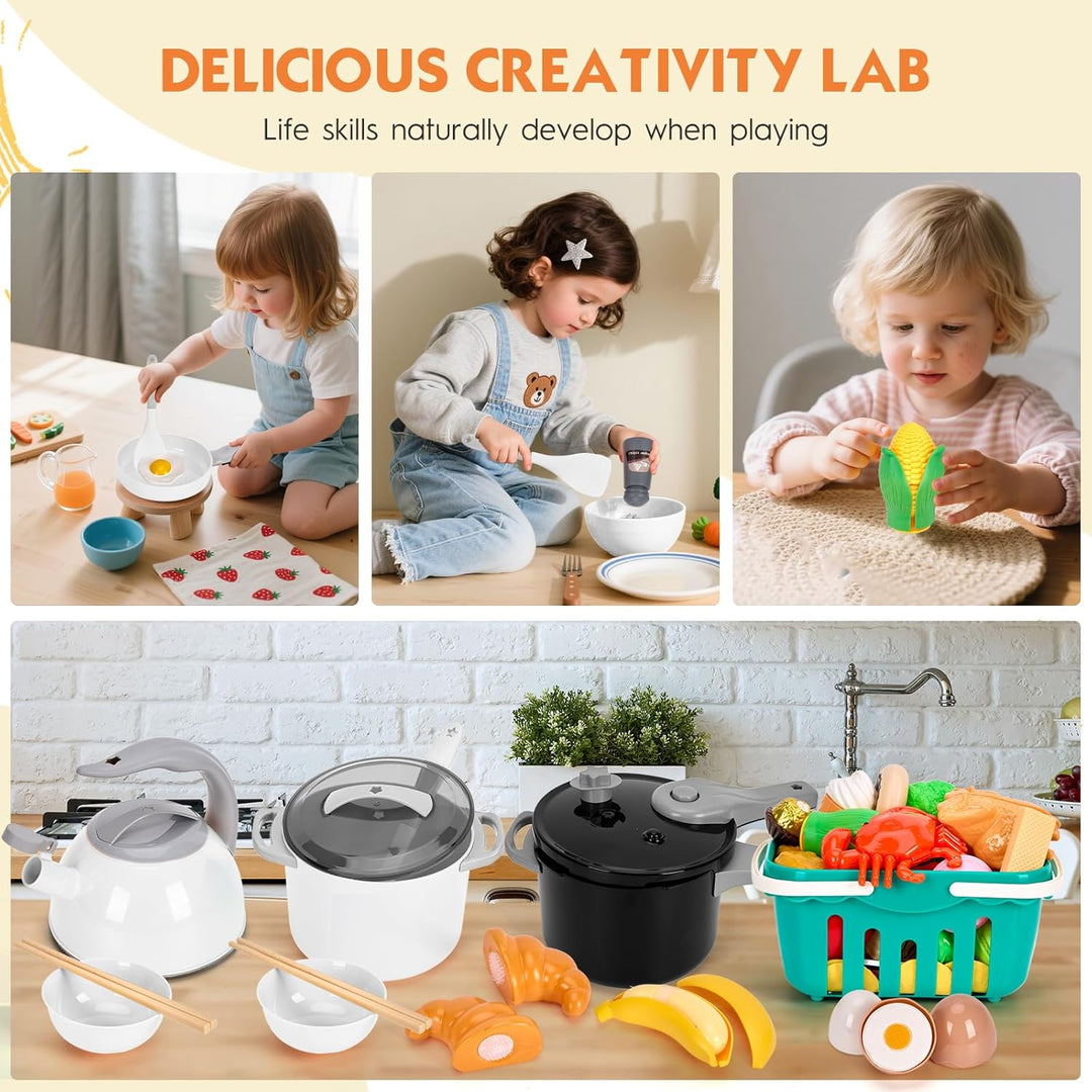 Juego de cocina de 130 piezas, ollas de juego de cocina para niños,...