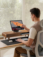 Soporte Elevador para Monitor de Madera de 24" con Puerta Deslizante y Gestión de Cables