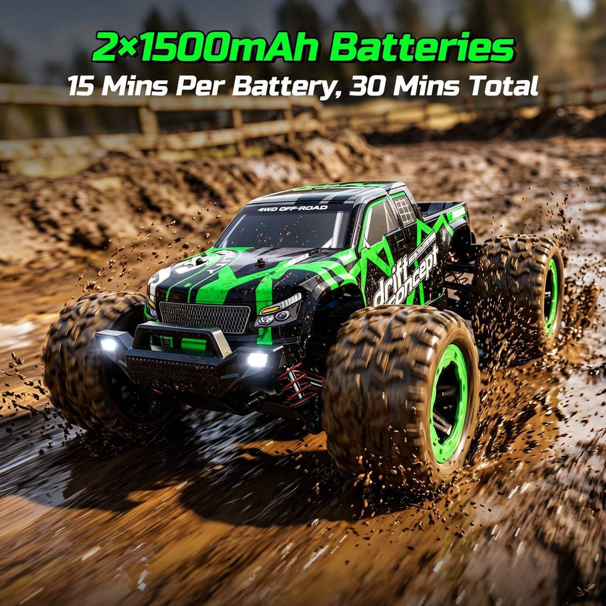 HOLYFUN Coche RC de 18 MPH, camión de control remoto todoterreno de alta velocidad 4WD escala 1:18