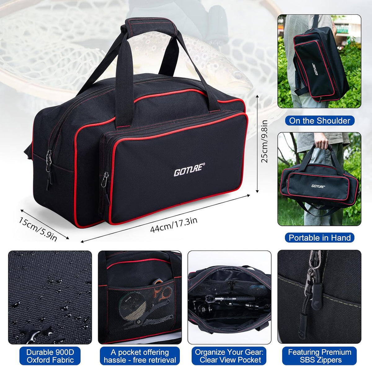 Goture Paquete de 2 cañas de pescar y carrete combinado con bolsa de