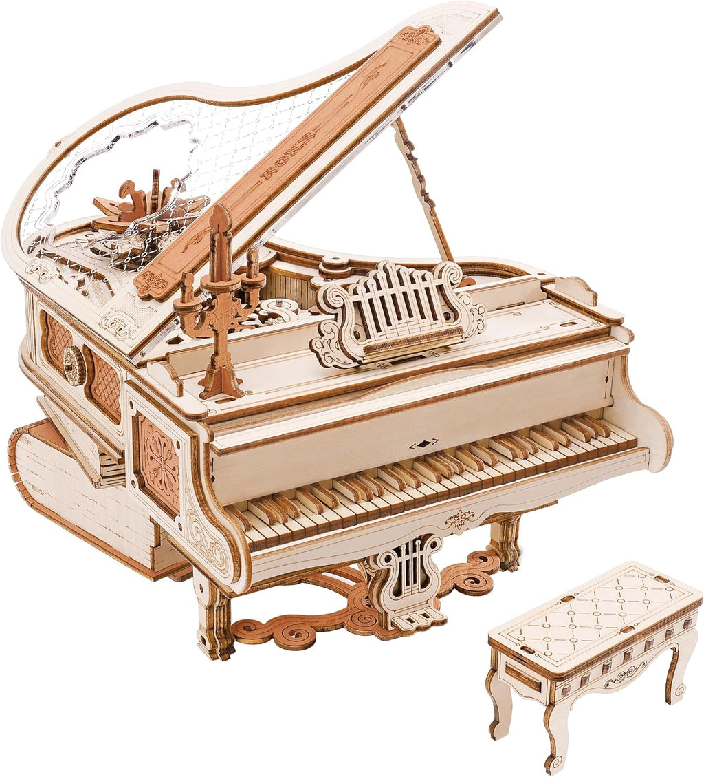 ROKR Rompecabezas de madera 3D para adultos, 223 piezas, kit de modelo de piano a escala 1:20, rompecabezas de construcción, caja de música de madera, regalo único para hombres, mujeres, pasatiempos