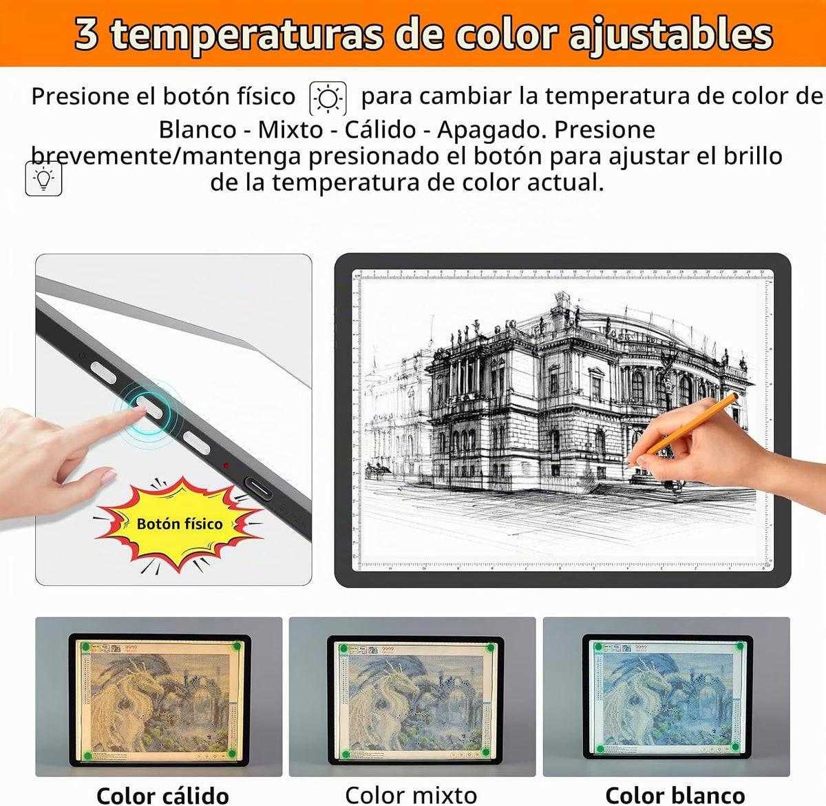 TOHETO Almohadilla de luz recargable A4 para pintura de diamantes, caja de luz de rastreo ultra brillante para dibujar, caja de luz inalámbrica para rastreo y dibujo, tablero de luz de arte de