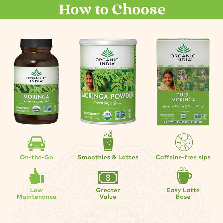 ORGANIC INDIA Moringa Cápsulas orgánicas - Suplemento de moringa -...