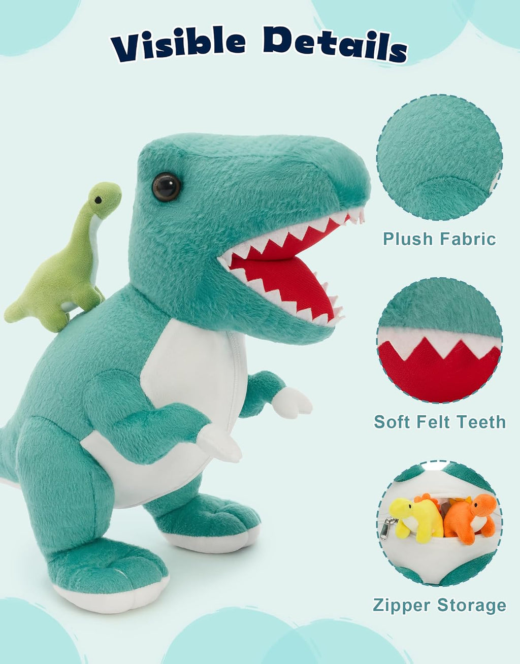 Muiteiur Animal de peluche de dinosaurio azul con 5 bebés, juego de peluche