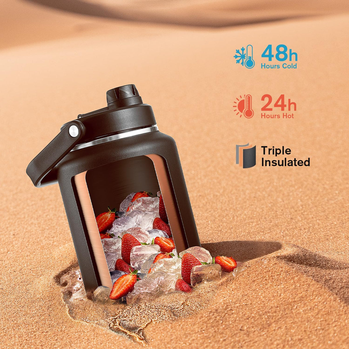 Coolflask Titan - Botella de agua aislada con tapa de boquilla de asa