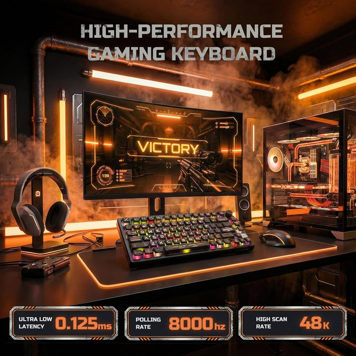 RK ROYAL KLUDGE Teclado mecánico para juegos 75% HE con cable Efect...