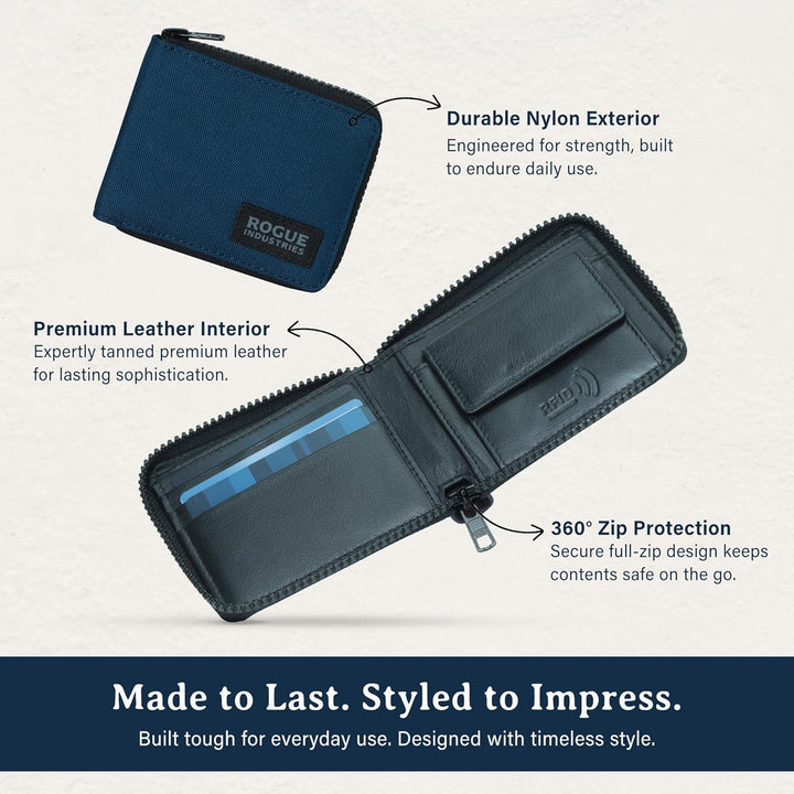 ROGUE WALLET Carteras interiores de cuero genuino para hombres, car...