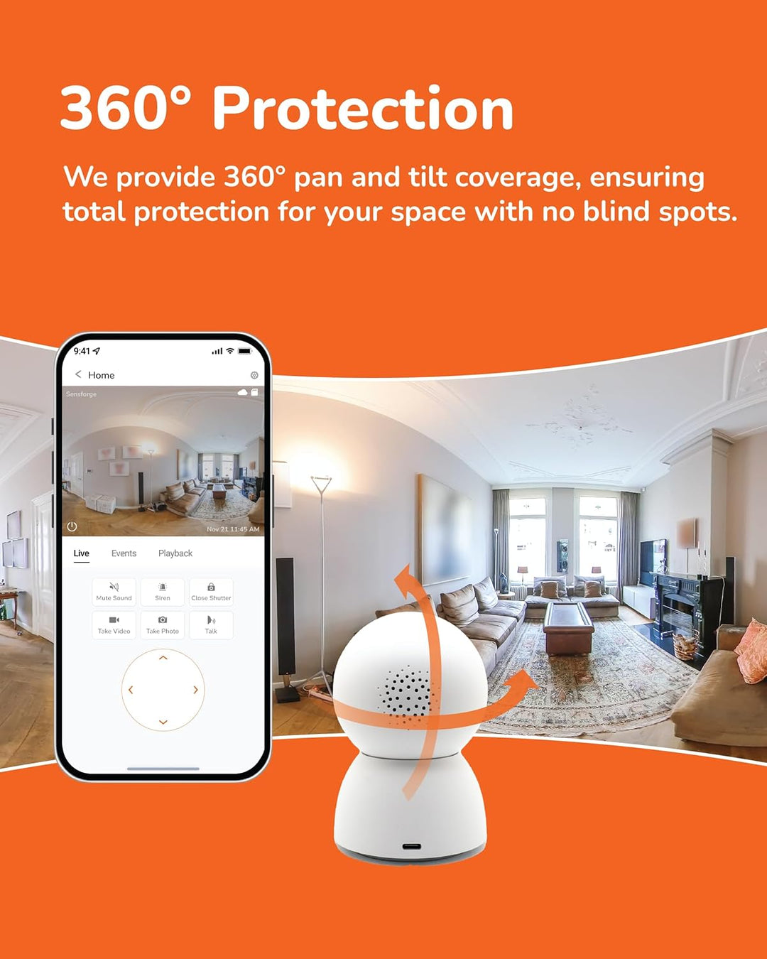 SensForge Cámara de seguridad domo panorámica para interiores de 2....