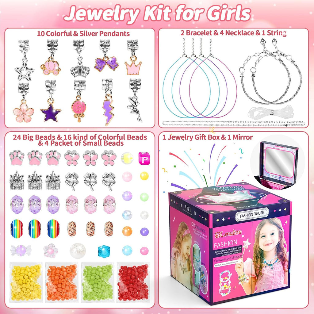 BLmukce Kit de creación de amistad para niñas, kit de fabricación de pulseras de cuentas de joyería para niños de 8 a 12 años, kit de manualidades de collar de dijes, regalos de cumpleaños de Navidad