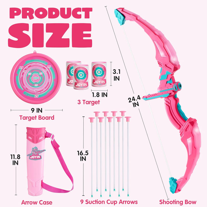 JOYIN Juego de arco y flecha rosa para niñas, juego de juguetes de...
