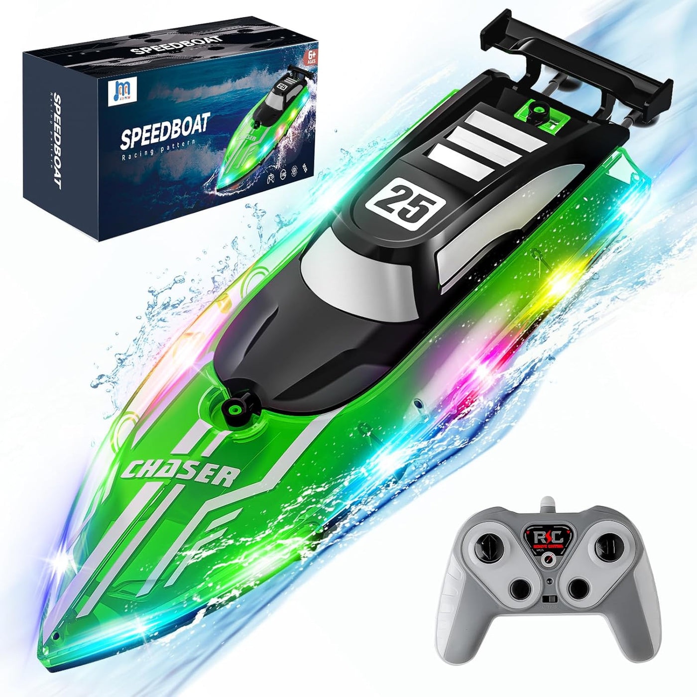 JOI MEW Barco RC con luces LED para niños, barcos de carreras de co...