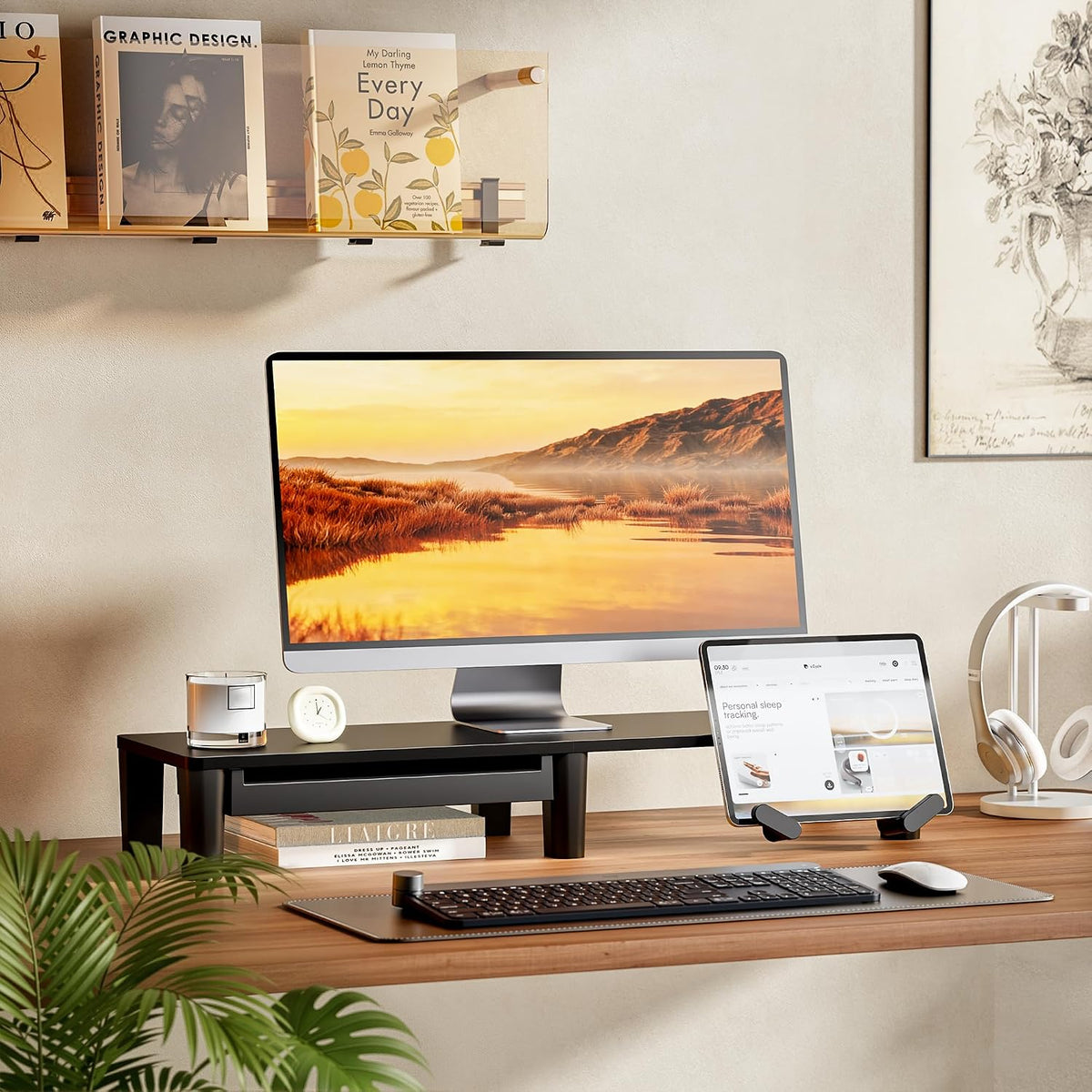 Elevador ergonómico para monitor con cajón de almacenamiento