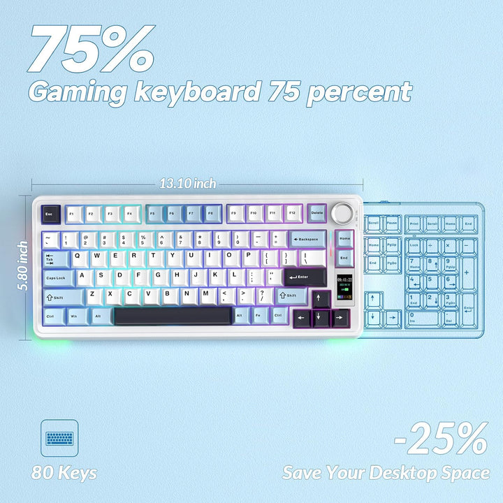 AULA Teclado mecánico inalámbrico S75 PRO con pantalla y perilla, 7...