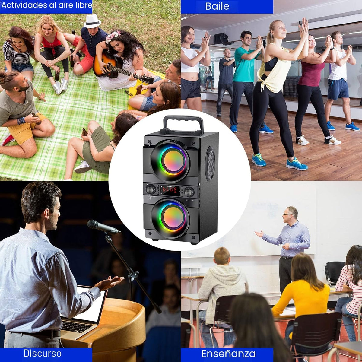 Altavoz Bluetooth portátil de 60 W (pico de 80 W) con doble subwoof...