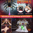 Decoración de luces de telaraña de Halloween + 2 arañas saltadoras