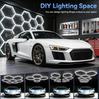 LZHOME Luces LED hexagonales de garaje de 5000 K: paquete de 25 actualizaciones de 1.31 pulgadas más amplias, 26300LM iluminación hexagonal súper brillante para techo, luz LED para taller, taller