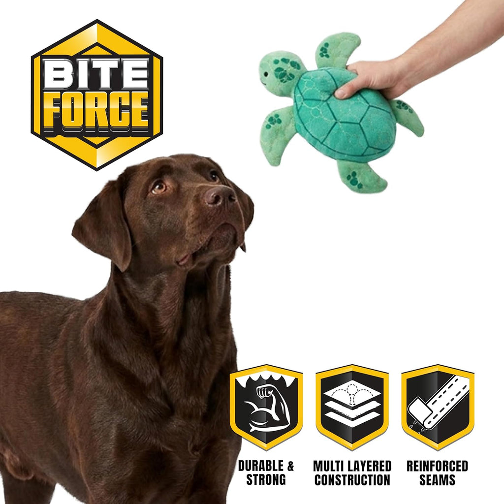 Bite Force Juguete de tortuga para perros masticadores agresivos, juguete duradero reforzado con Kevlar SqueakyTurtle con capa tejida resistente, juguete masticable resistente para perros pequeños y