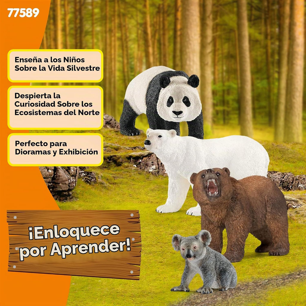 Schleich Wild Life - Juego de 4 figuras de oso para niños a partir de 3