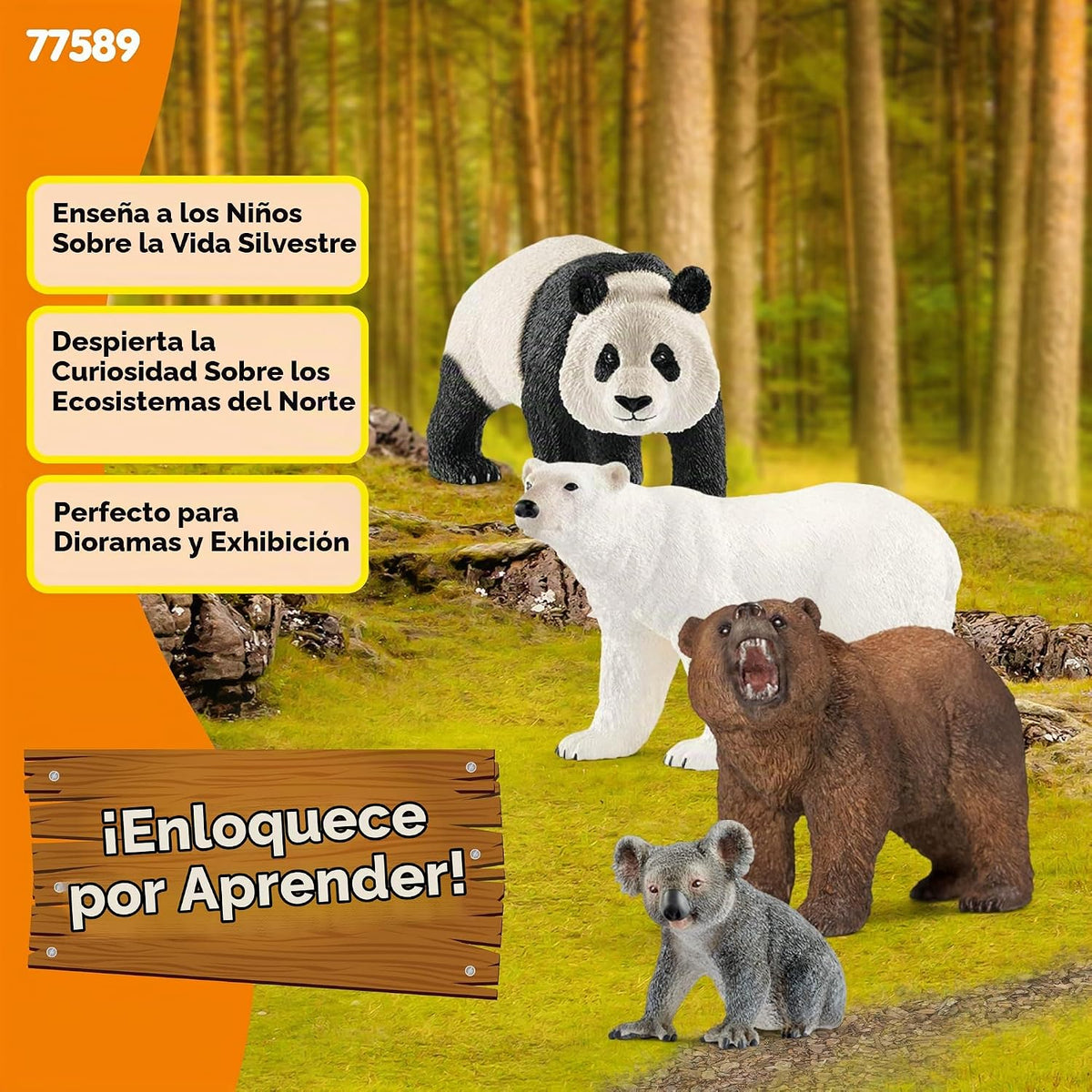 Schleich Wild Life - Juego de 4 figuras de oso para niños a partir de 3