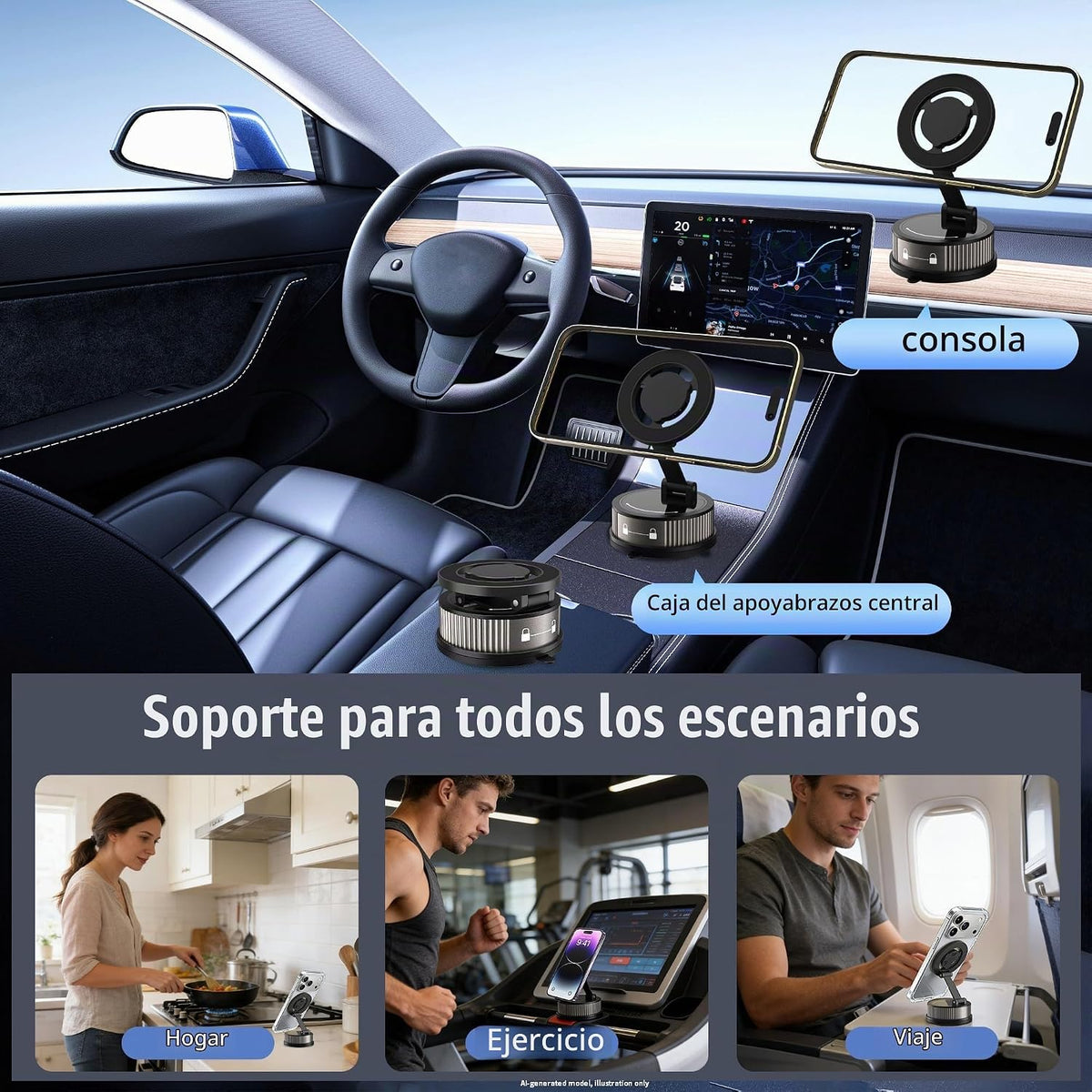 Soporte de teléfono de coche para iPhone 18 Pro Max, soporte de teléfono con succión, soporte magnético al vacío para teléfono [95+libras de succión fuerte y 2400gf magnético fuerte] para