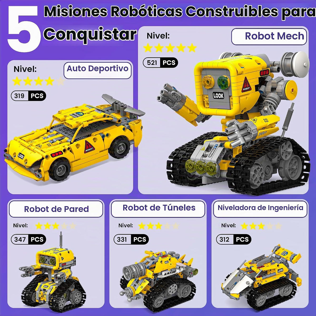 Kit de construcción de robot STEM 5 en 1, aplicación y kit de robótica de control remoto
