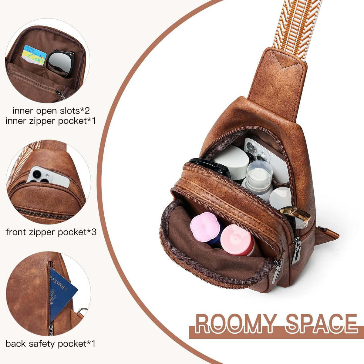 Bolso bandolera de 7L para mujeres y hombres, de cuero vegano, bolsos cruzados, riñonera, monedero, mochila sobre el hombro, bolsa antirrobo de viaje