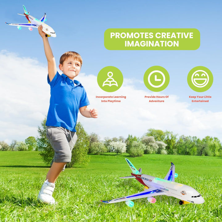Avión eléctrico Bump and Go Bou A380, para niños, acción divertida,...