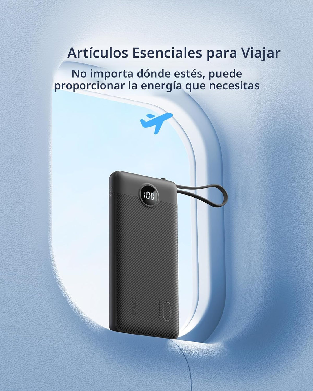 VRURC Cargador portátil con cables integrados, banco de energía del...