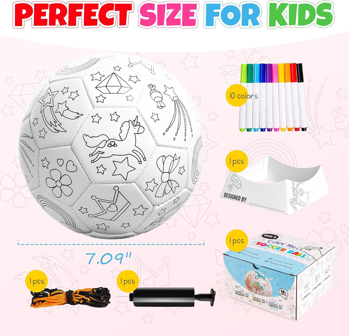 EVERICH TOY Pinta Tu Propio Balón de Fútbol, Regalos de Fútbol con Unicornio para Niñas Niños