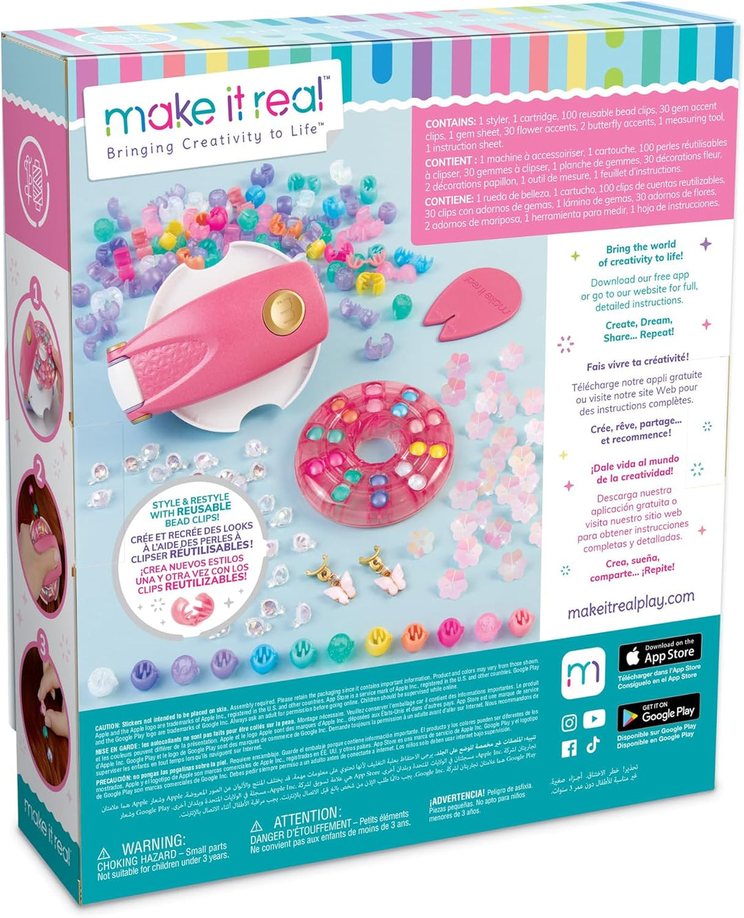 Make It Real Snap N Glam - Juego de peinado gemas