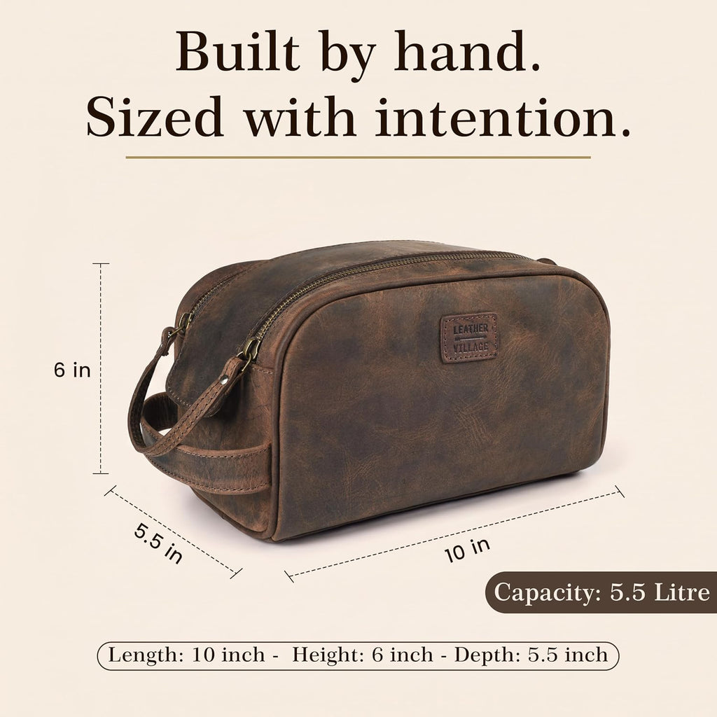 LEATHER VILLAGE - Neceser de cuero para hombre, kit de viaje Dopp Bolsa de