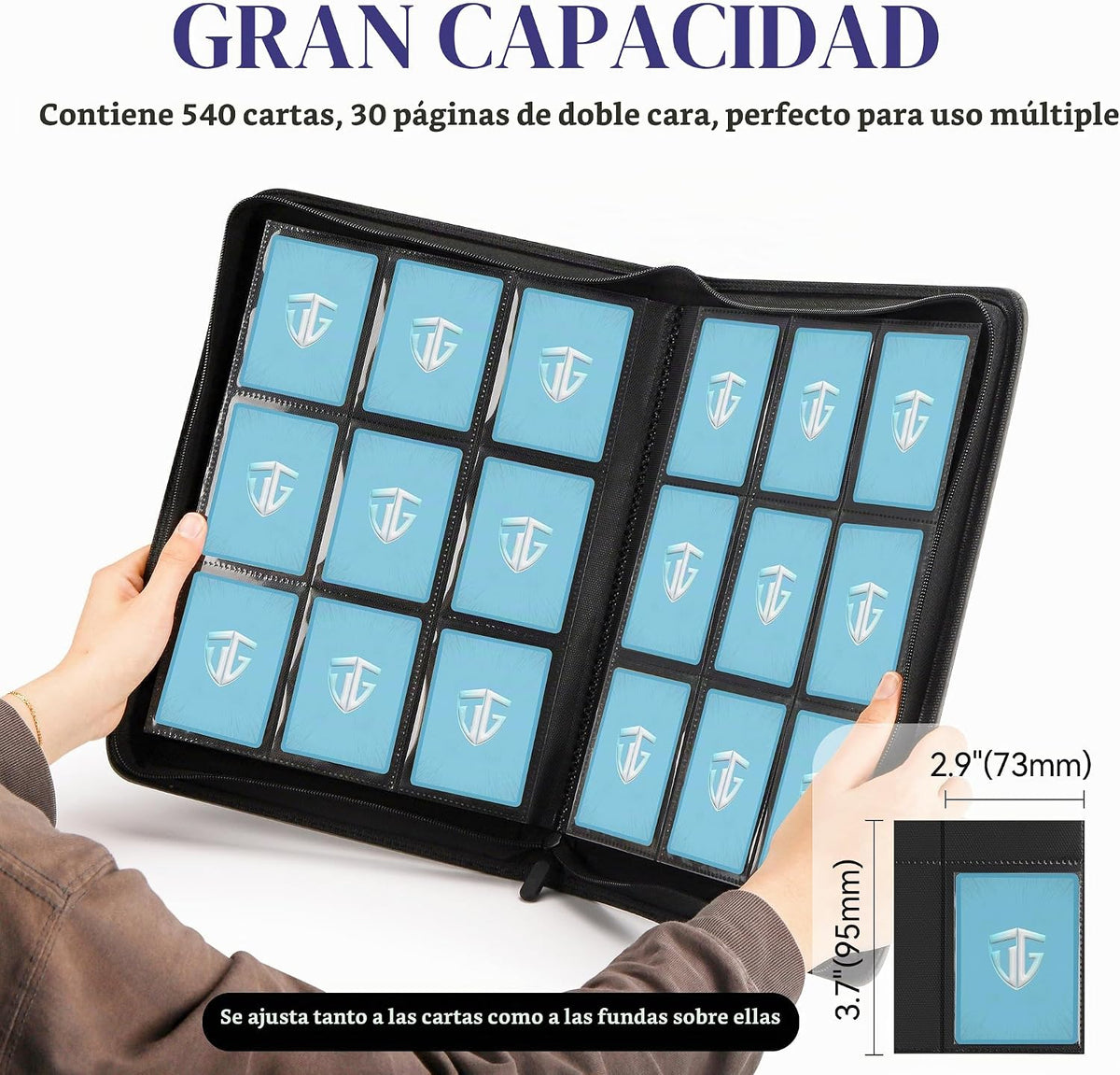 Carpeta para Tarjetas de Intercambio, Álbum de Tarjetas con 9 Bolsillos de Carga Lateral que Sostiene hasta 540 Tarjetas, Carpeta con Cremallera para Colección de Tarjetas, Soporte de Tarjetas