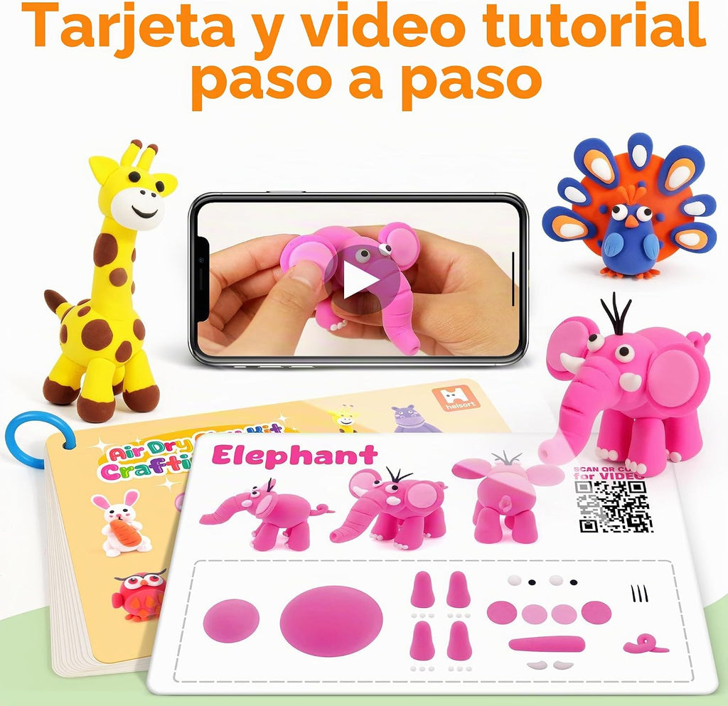 Helsort Kit de Arcilla para Secado al Aire para Niños, Set de 12 Arcillas para Modelar Animales, Manualidades para Niños