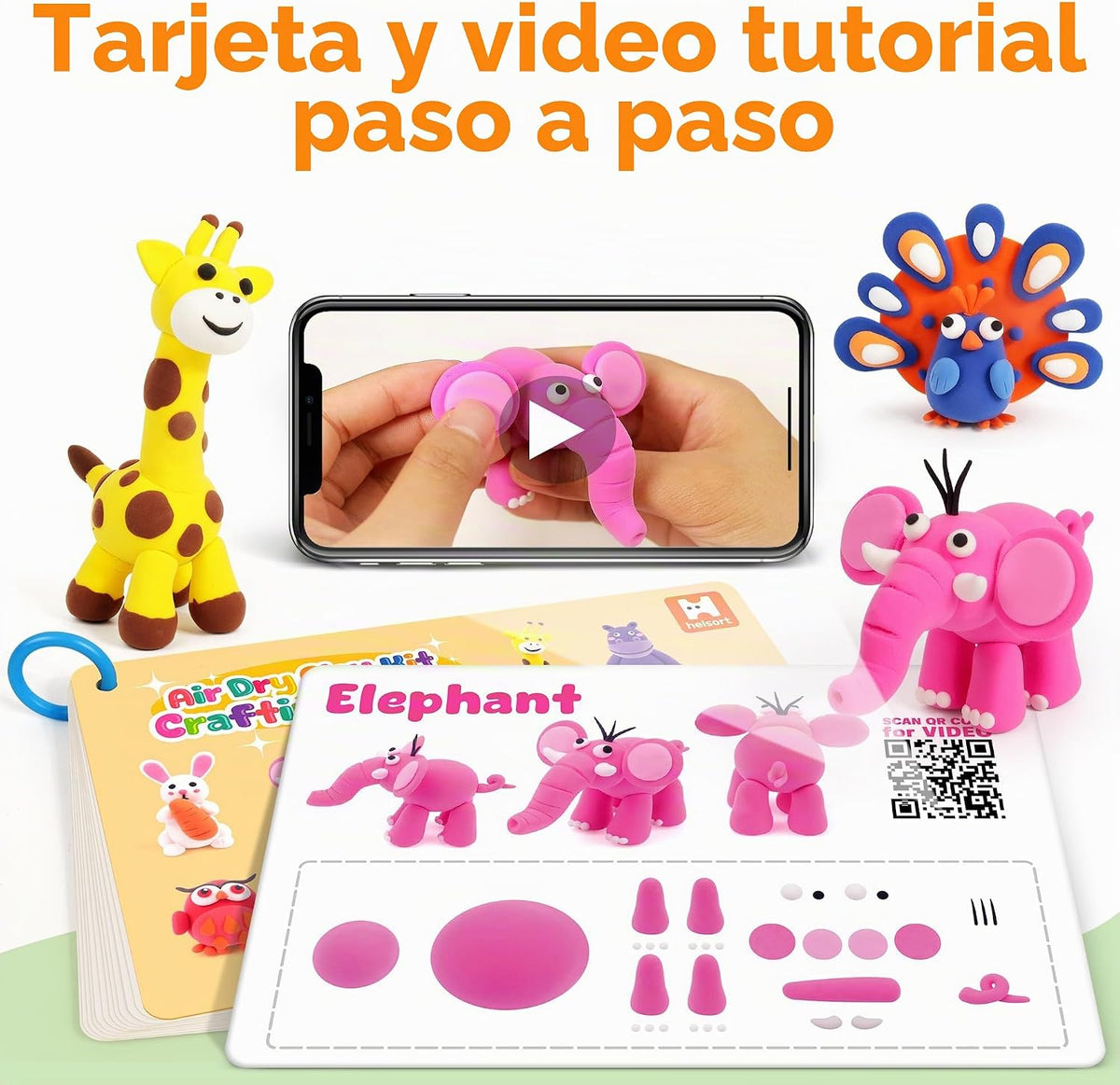Helsort Kit de Arcilla para Secado al Aire para Niños, Set de 12 Arcillas para Modelar Animales, Manualidades para Niños